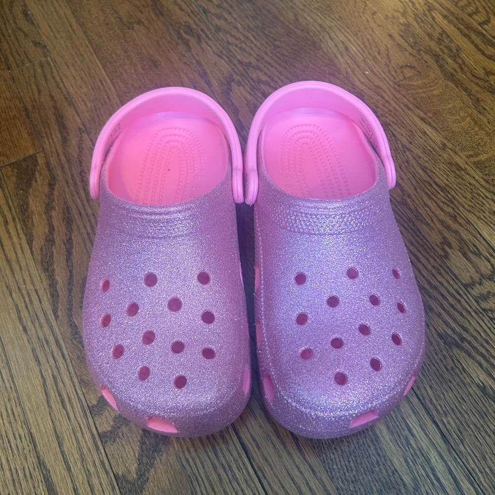 Pink sparkly crocs